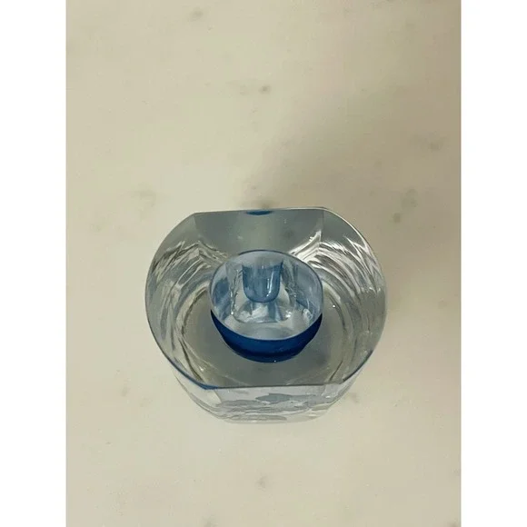 Vintage Perry Coyle Etched Glass Ice‎ Blue Floral Vase Signed - Picture 5 of 13